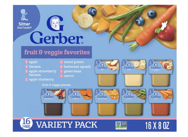 Gerber Purees 2nd Foods Veggie & Fruit Variety Pack, 8 Ounces, Box of 16 (Packaging May Vary)